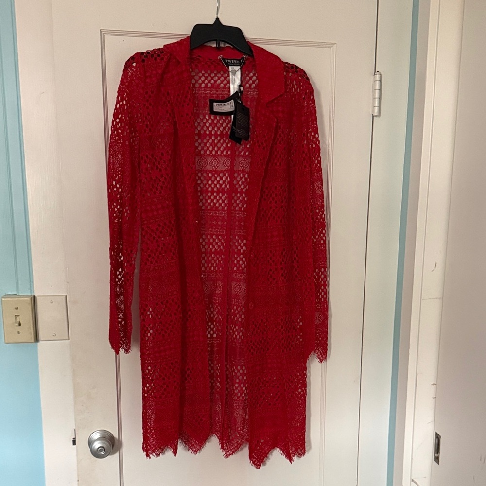 Twin-Set Vibrant Red Lace Cardigan